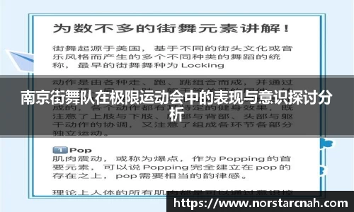 南京街舞队在极限运动会中的表现与意识探讨分析